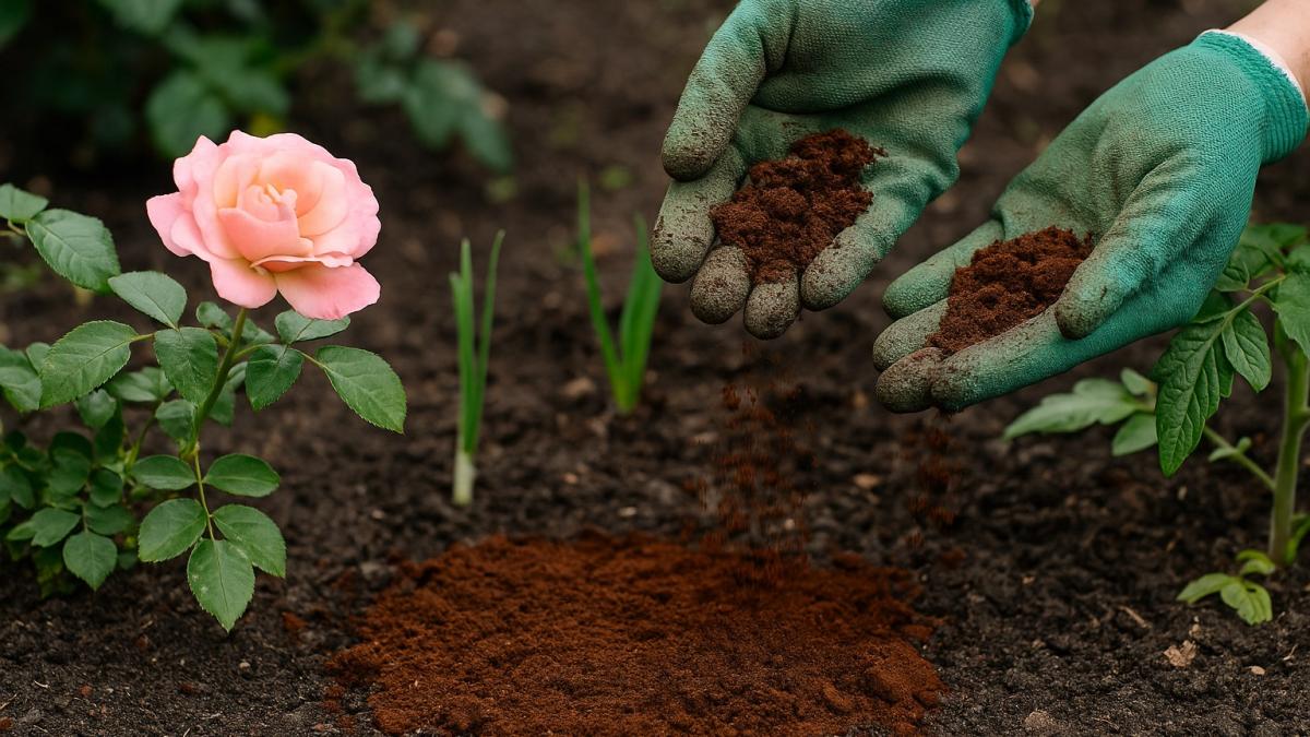 Садовод использует кофейную гущу