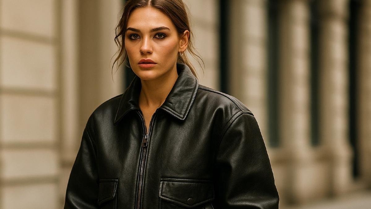Девушка в черной кожаной куртке