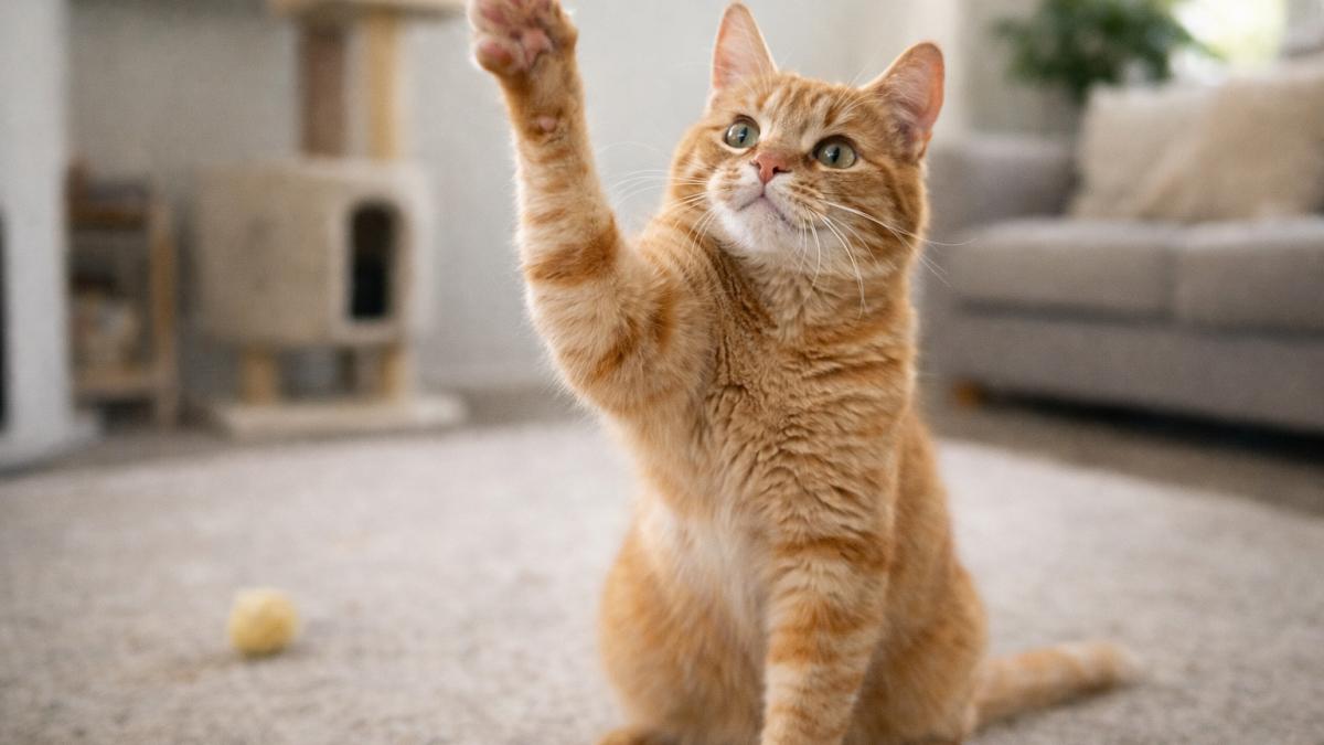 Кошка с поднятой лапой