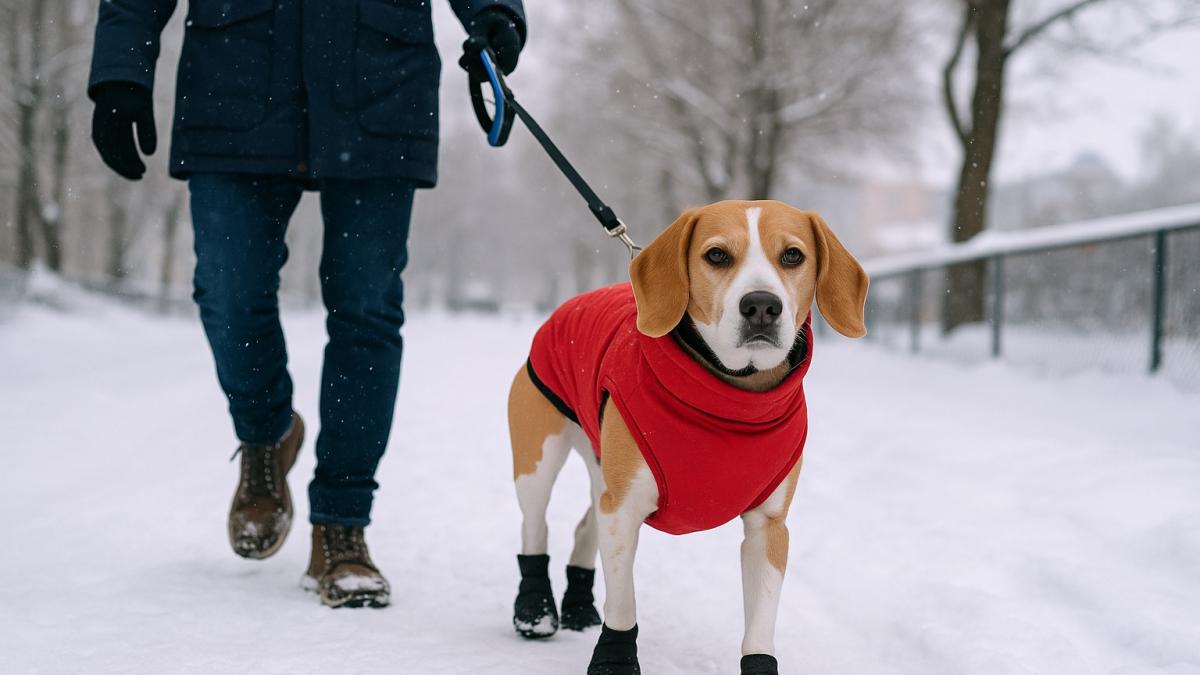 Собака зимой в парке