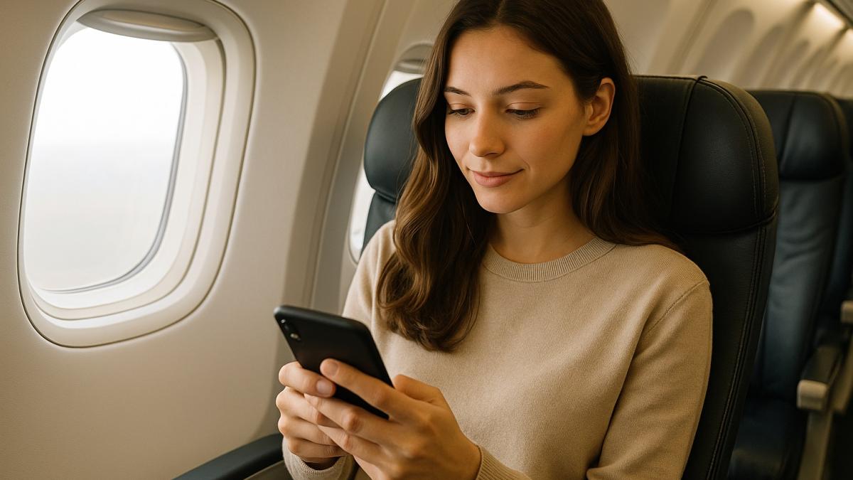 Девушка с телефоном в самолете Девушка с телефоном в самолете