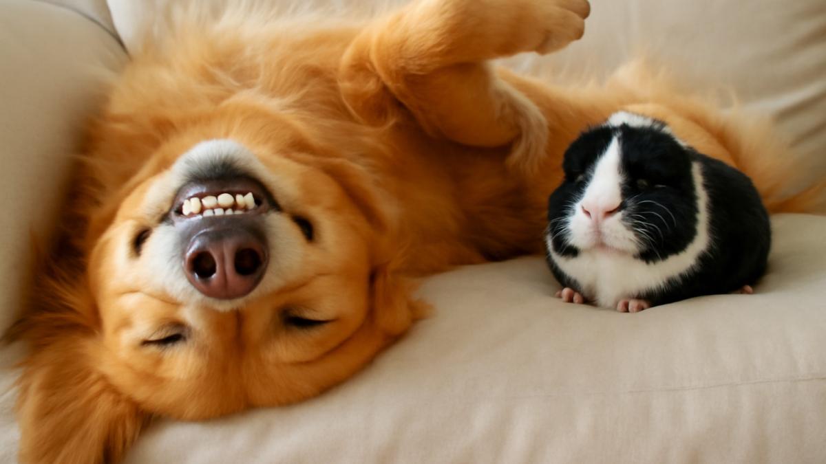 Золотистый ретривер и морская свинка