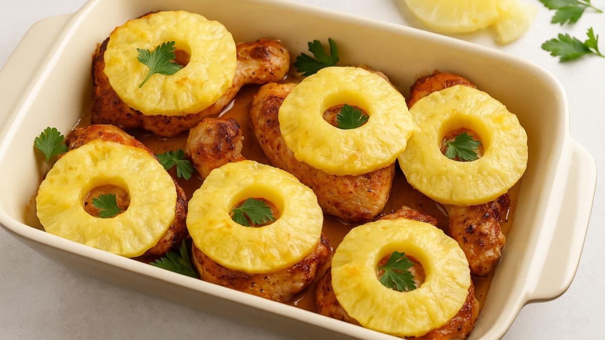 Запеченная курица с ананасами