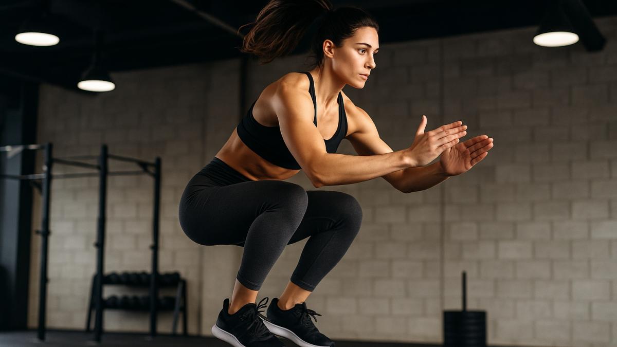 Спортсменка выполняет прыжки