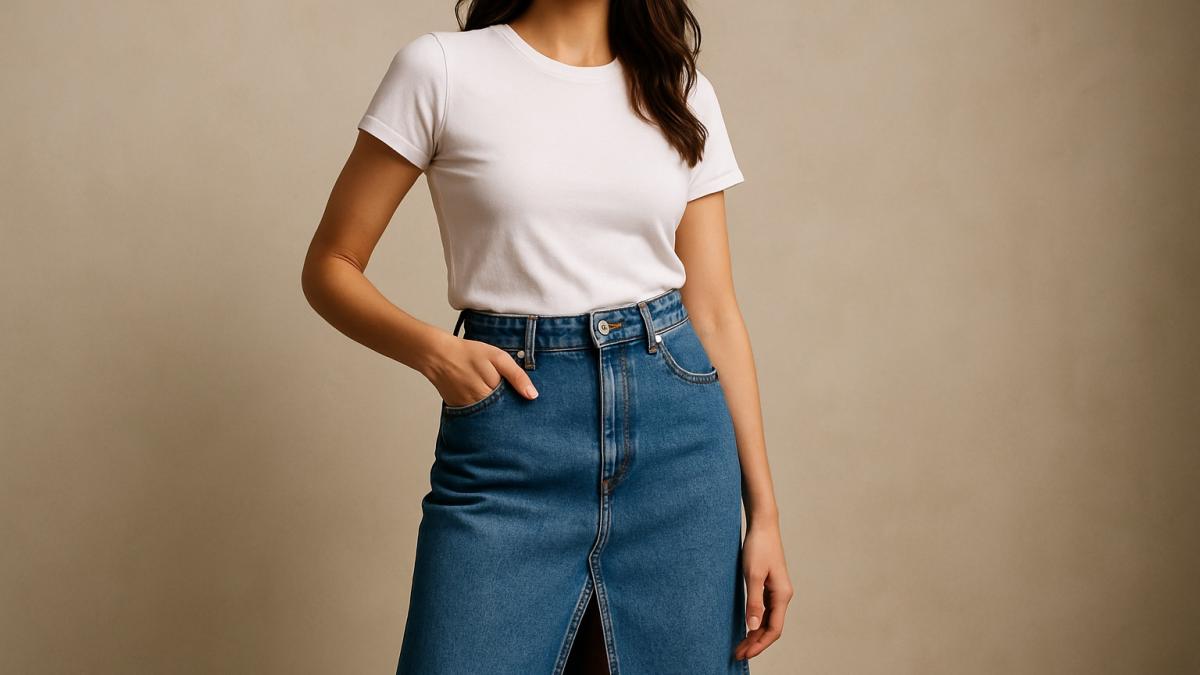 Джинсовая миди юбка