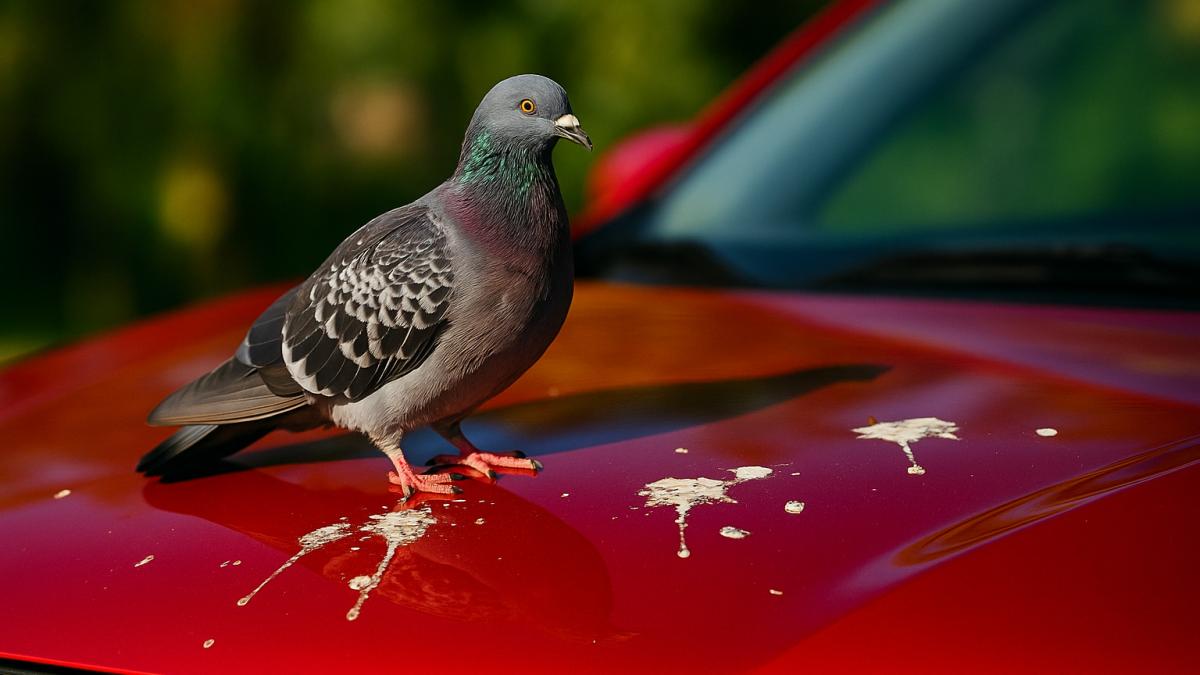 Голубь на капоте автомобиля