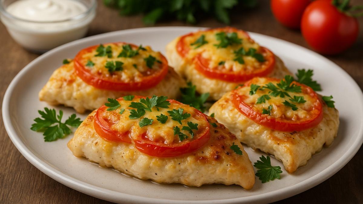 Запеченное куриное филе с помидорами и сыром Запеченное куриное филе с помидорами и сыром
