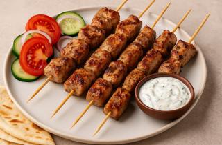 Деревянные шпажки замачивают в воде на 20–30 минут перед жаркой куриных сувлаки — повара