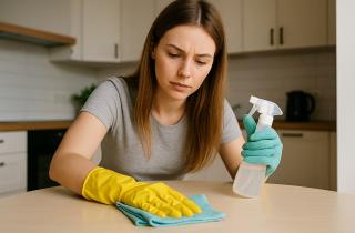 Уксус, спирт и эфирные масла помогают быстро отмыть кухонную мебель от жира