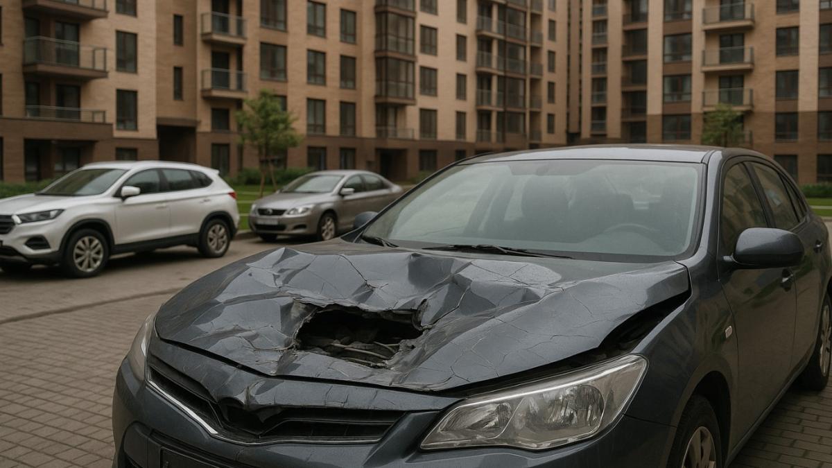 Разбитый капот автомобиля