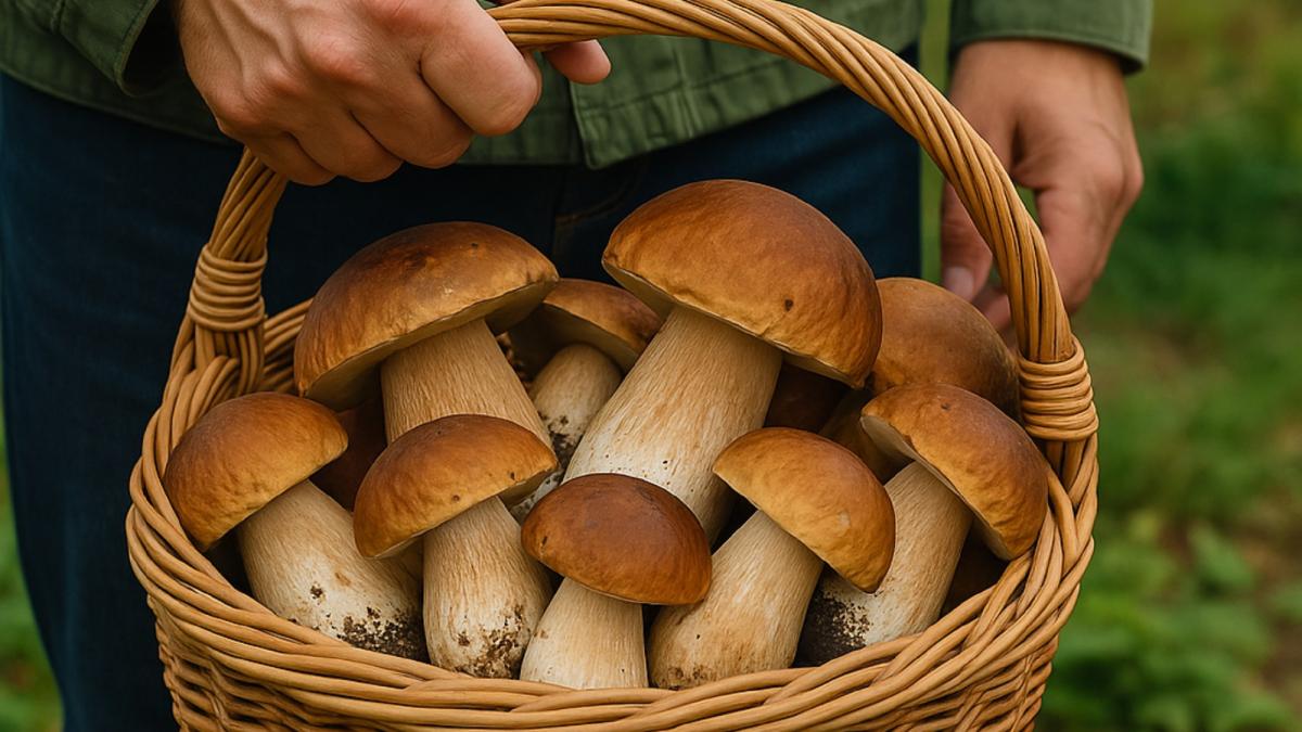 Корзина с белыми грибами