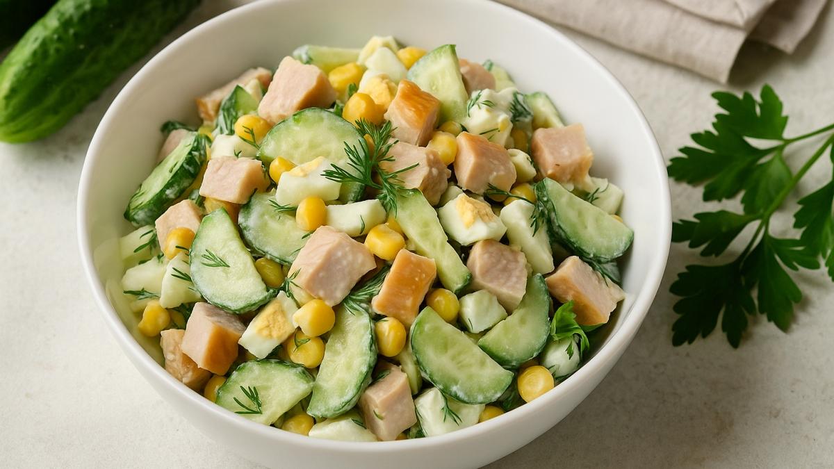 Салат с копчёной курицей и огурцом