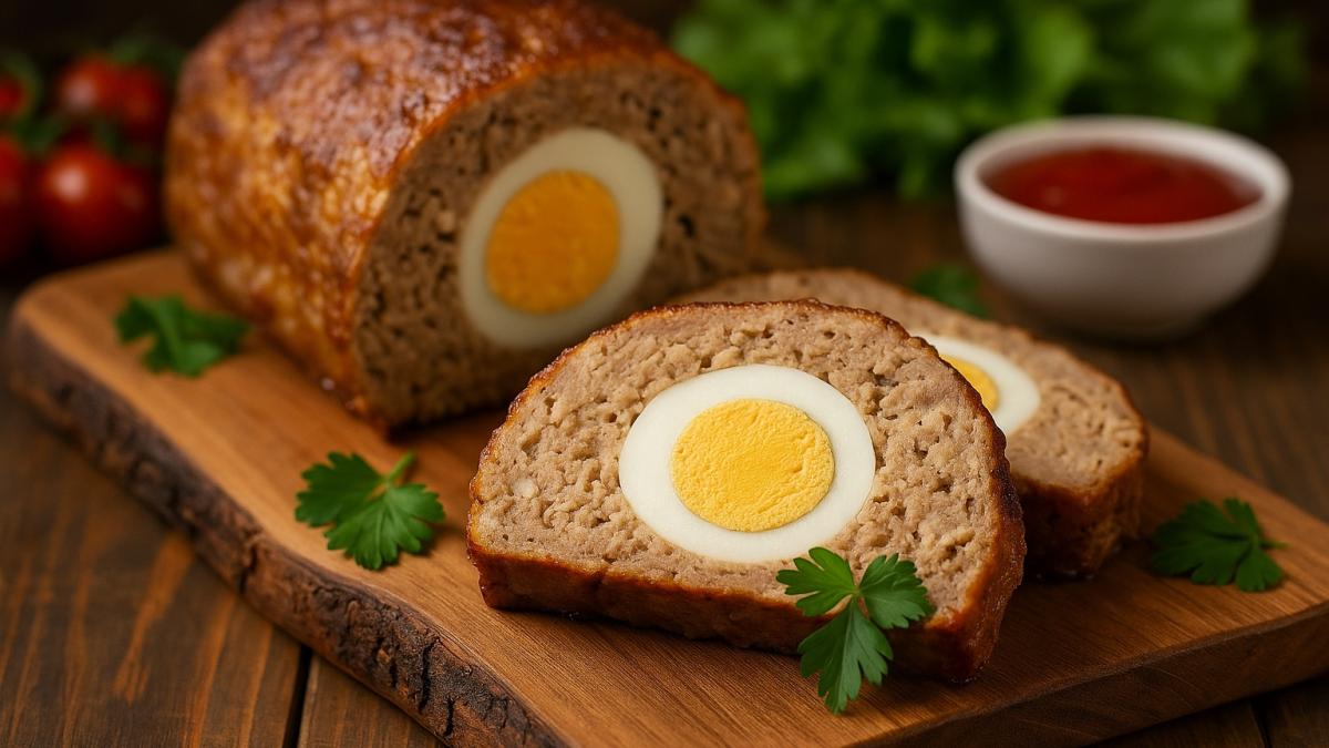 Мясной рулет с яйцом