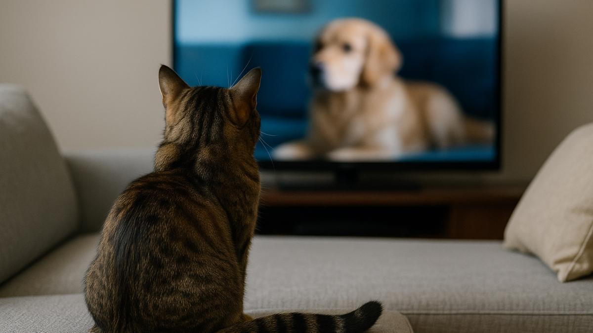 Кошка смотрит телевизор