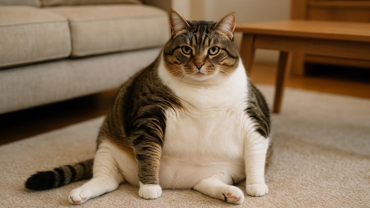 Упитанный кот дома