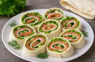 Рулет из лаваша с красной рыбой и сыром получается праздничной закуской — повар