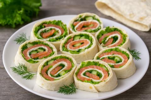 Рулет из лаваша с красной рыбой и сыром получается праздничной закуской — повар