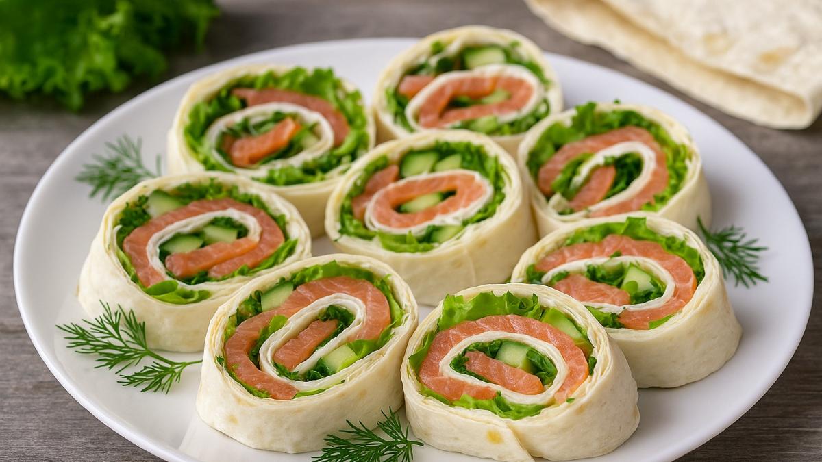 Закуска из лаваша с красной рыбой