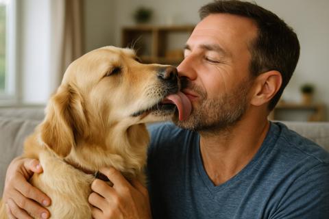 Собака ставит лапу на человека для привлечения внимания — кинологи