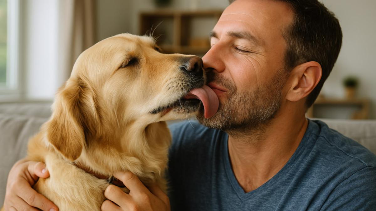 собака лижет хозяина