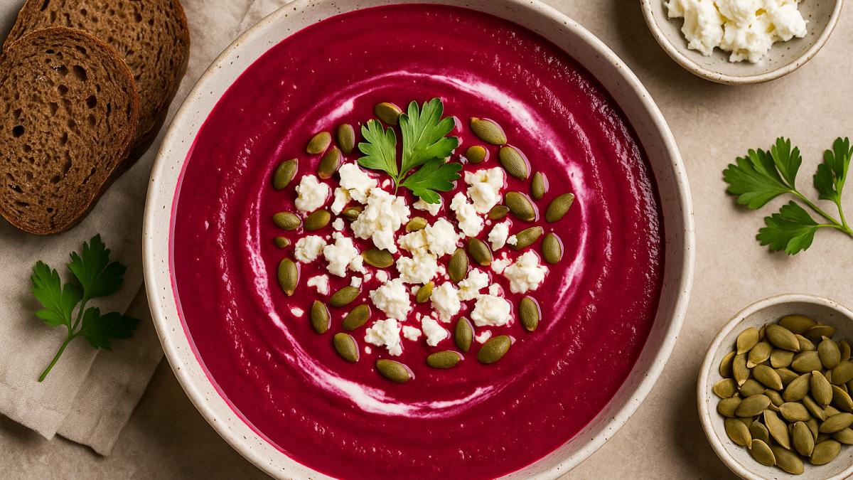 Крем-суп из свеклы с козьим сыром