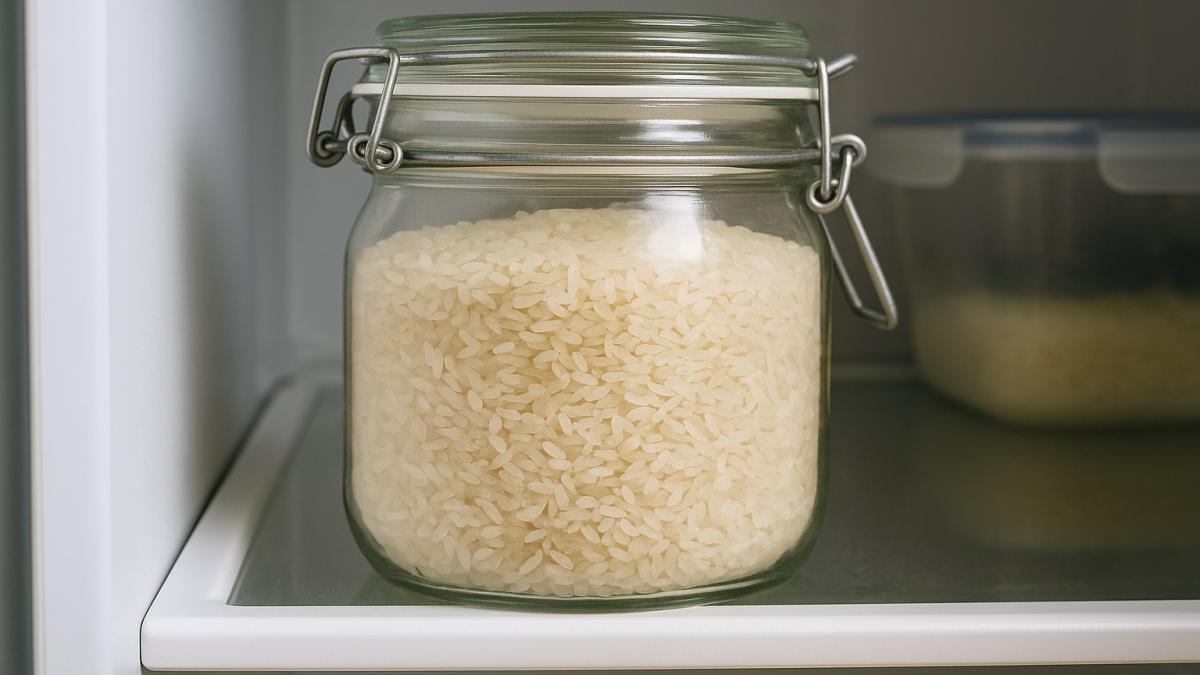 Банка с рисом в холодильнике