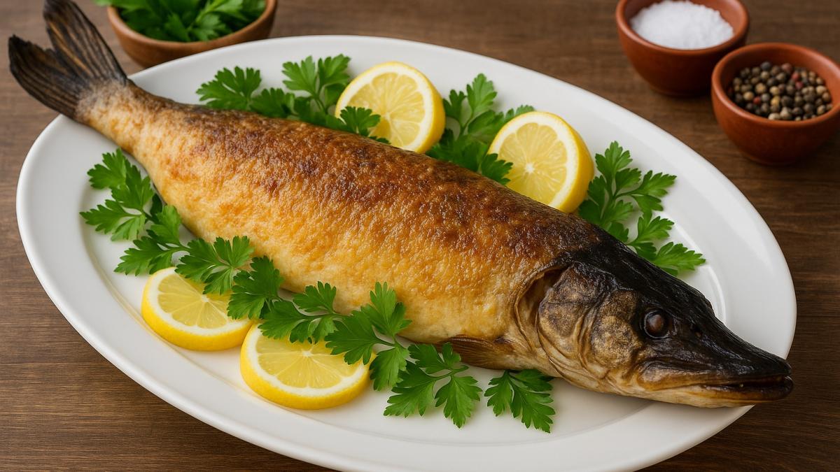 Фаршированная щука с луком и травами Фаршированная щука с луком и травами