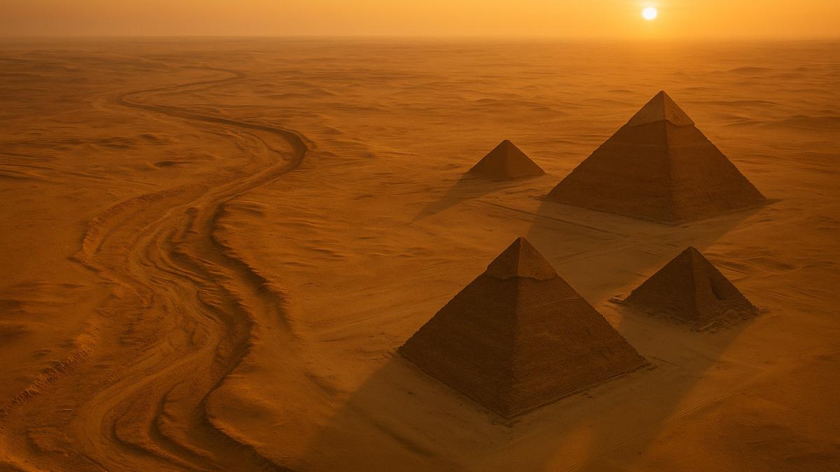 Пирамиды и пересохшее русло древней реки Пирамиды и пересохшее русло древней реки