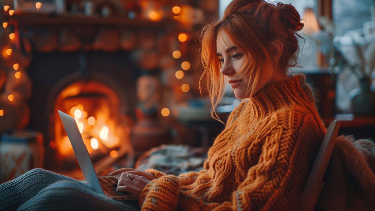 Девушка работает дома перед праздником