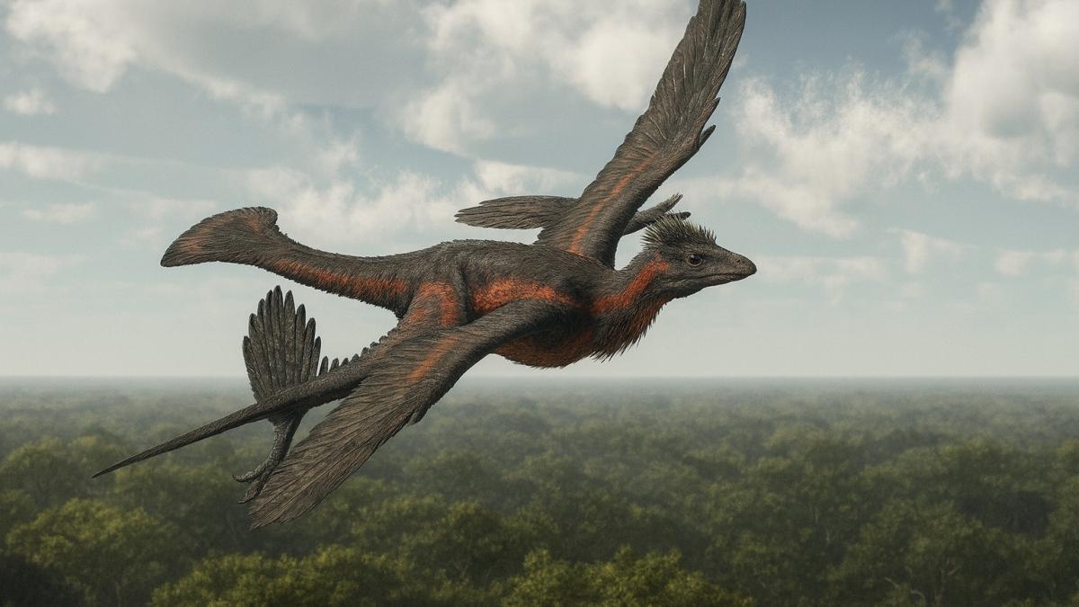 Пернатый динозавр в полёте Пернатый динозавр в полёте