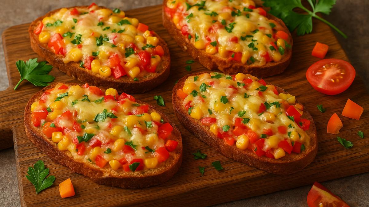 Горячие бутерброды с кукурузой, перцем, томатами и сыром
