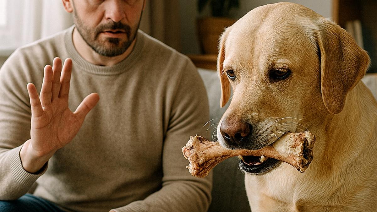 Собака с костью и хозяин