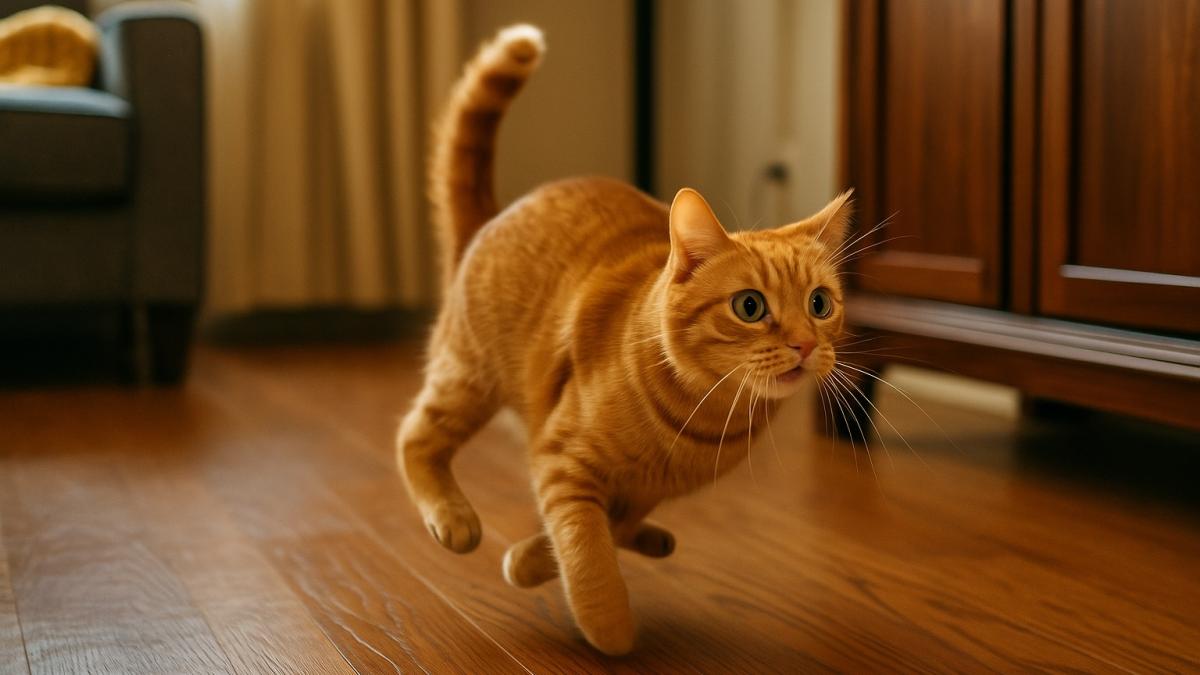 Бегущая кошка по комнате