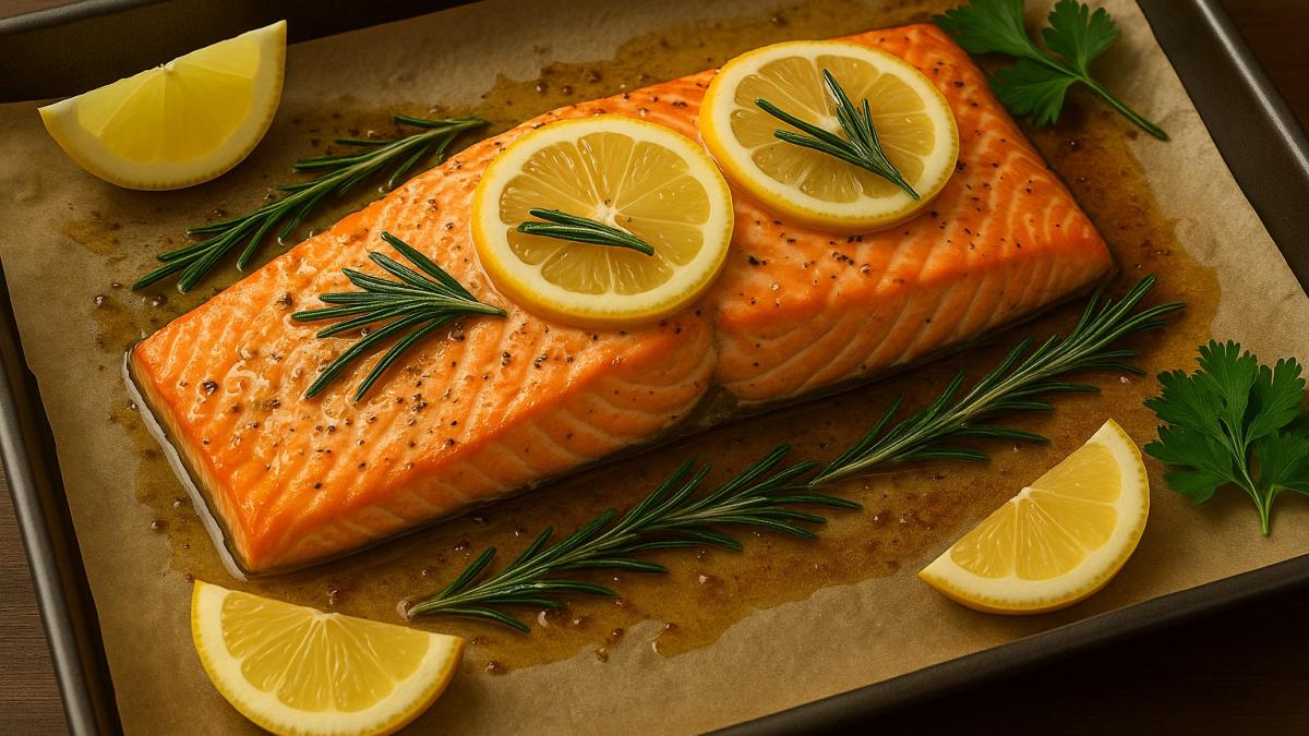 Запечённый лосось с лимоном и розмарином