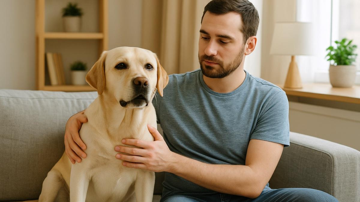 Человек с собакой дома