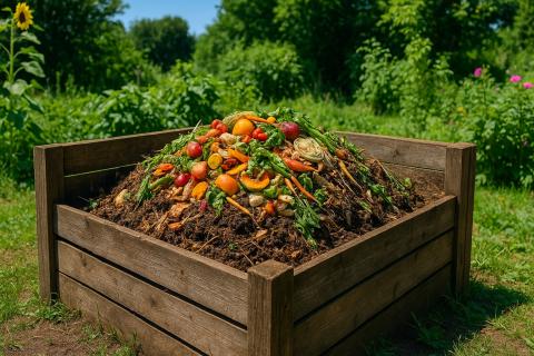 Полые стебли подсолнечника и камыша обеспечивают аэрацию компостной кучи
