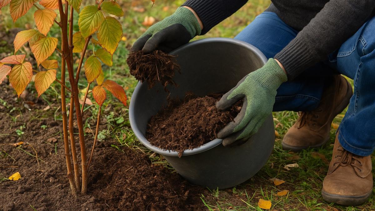 Мульчирование малины осенью
