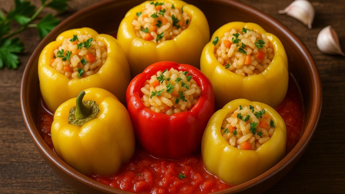 Перцы, фаршированные рисом и овощами