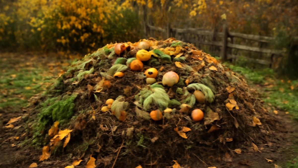 Компостная куча осенью на даче Компостная куча осенью на даче