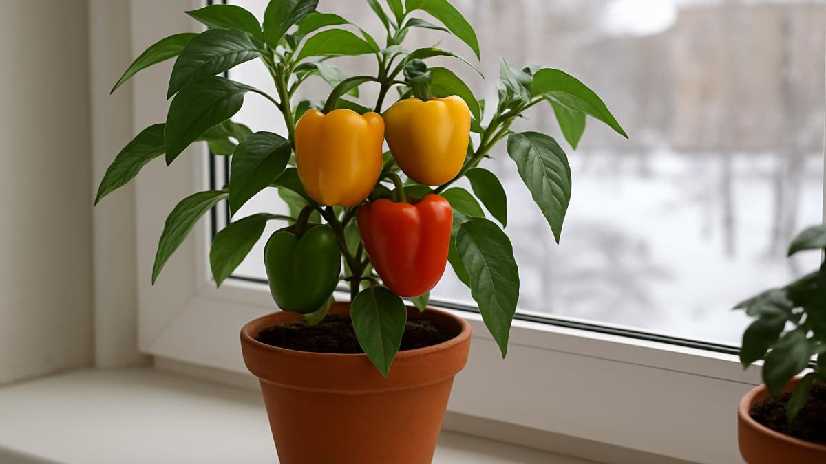Перец на подоконнике зимой