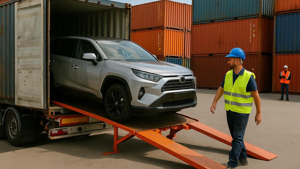 Выгрузка автомобиля из контейнера