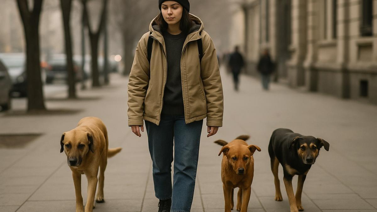 Девушка и бездомные собаки