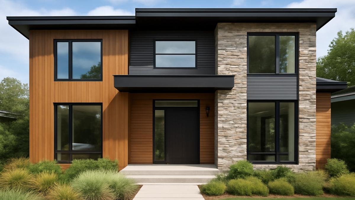Двухэтажный дом с комбинированными отделочными материалами
