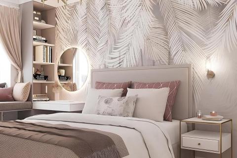 Обои в изголовье формируют главный акцент спальни — дизайнеры интерьеров