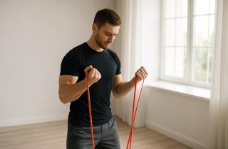 Упражнения с резиновой лентой укрепляют пресс и спину — объяснила тренер Кристина Торде