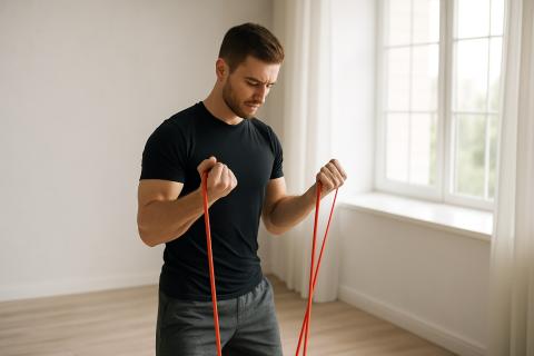 Упражнения с резиновой лентой укрепляют пресс и спину — объяснила тренер Кристина Торде