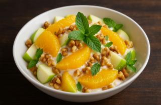 Салат Французская любовница с апельсином и изюмом получается нежным и изысканным