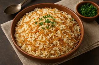 Рис с луком и яйцом обжаривается на растительном масле с чесноком до ароматной корочки