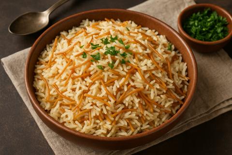 Рис с луком и яйцом обжаривается на растительном масле с чесноком до ароматной корочки