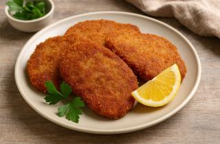 Рубленые котлеты из куриного филе с твёрдым сыром обжариваются на среднем огне и получаются нежными